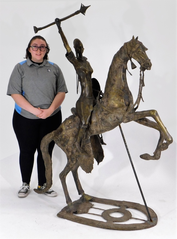 LG BRONZE WOMAN WARRIOR AND HORSE