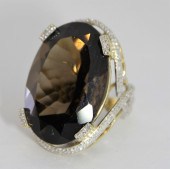 LG SMOKEY QUARTZ 14K GOLD & DI