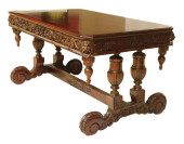 LIBRARY TABLE, 20TH C. CARVED