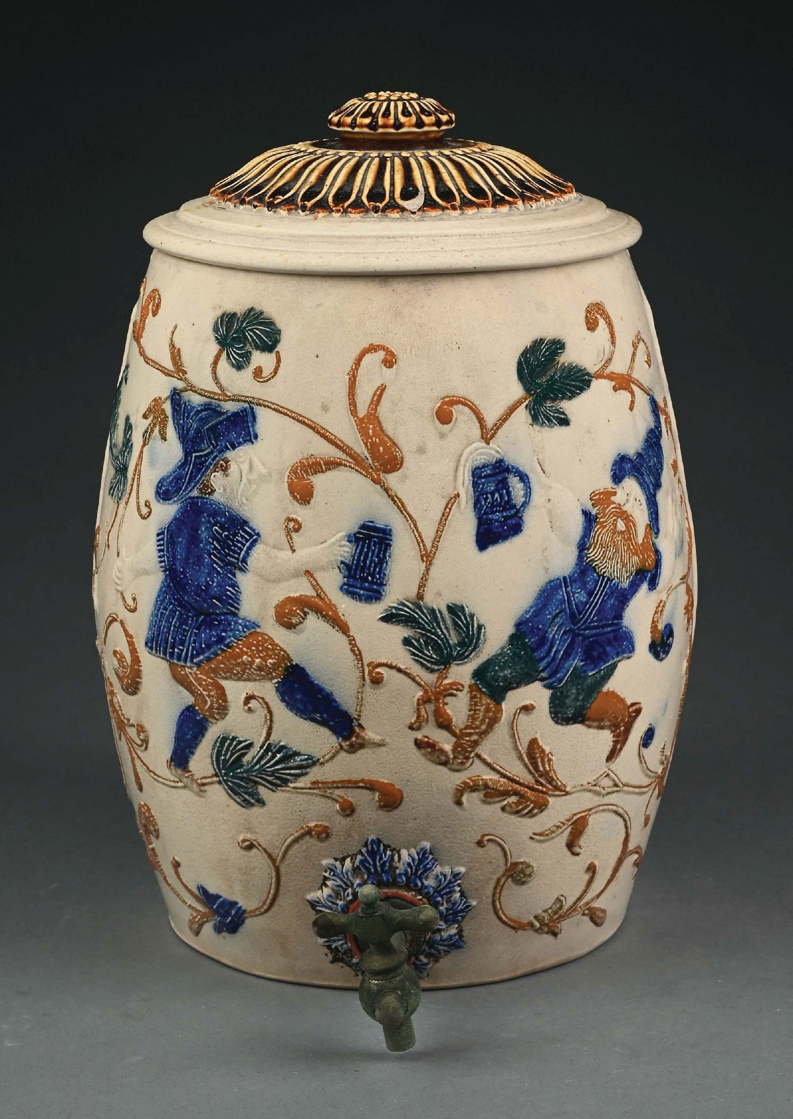 LIDDED ETCHED STONEWARE PUB SCENE