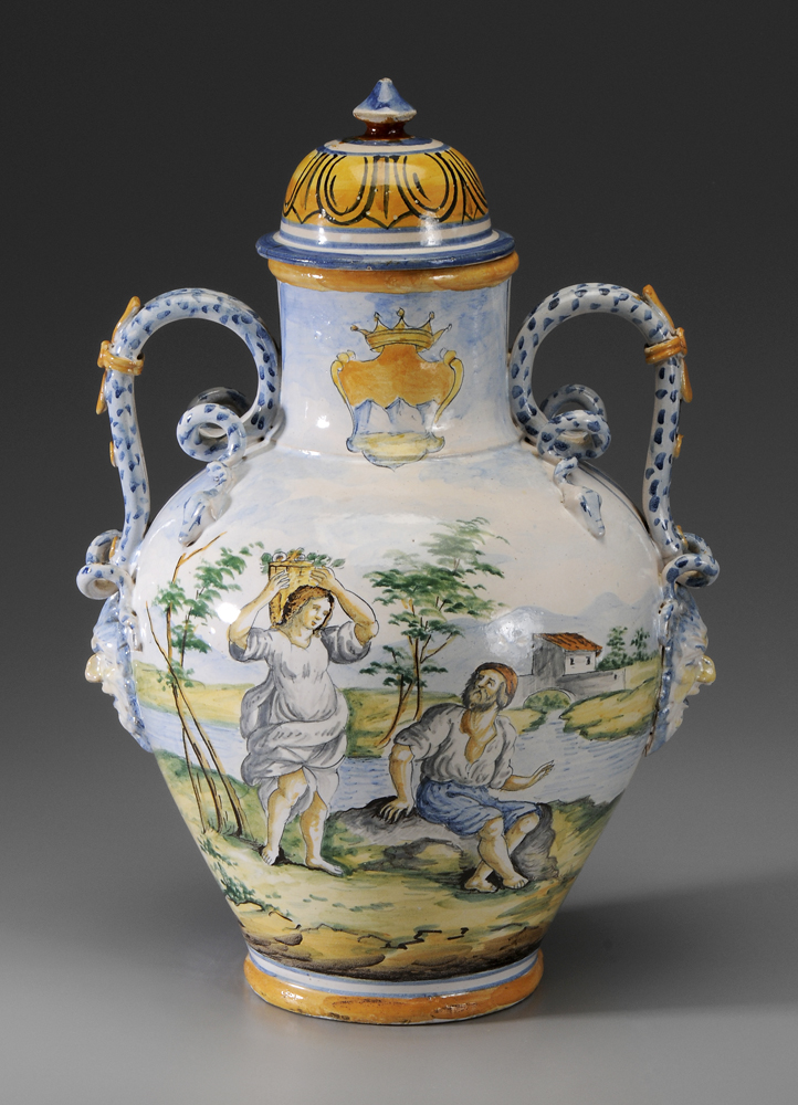 Lidded Majolica Jug Italian, 19th