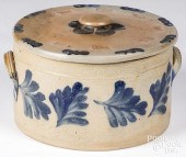 LIDDED STONEWARE CAKE CROCK, 1