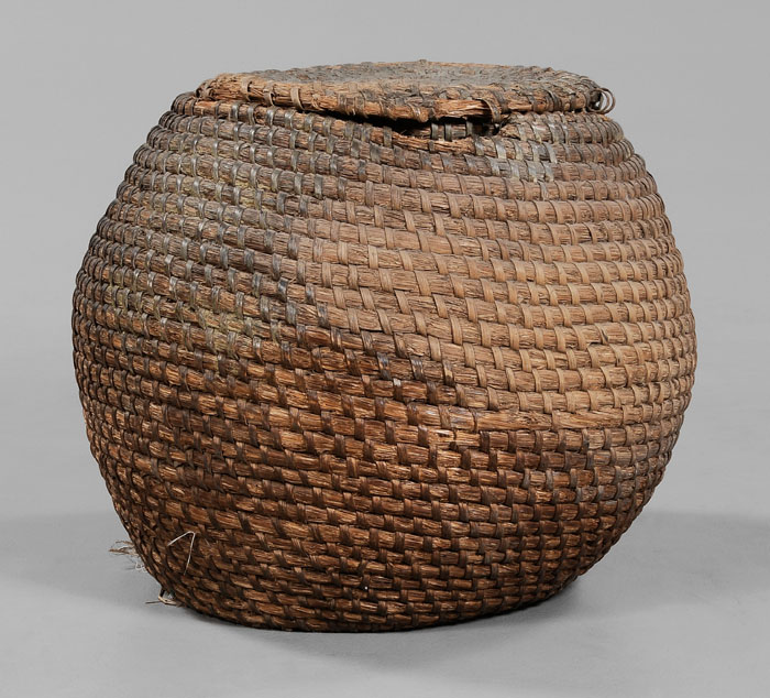 Lidded Straw Basket American, early