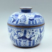 LIDDED THAI BLUE & WHITE KOI J