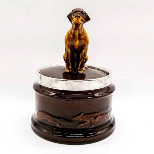 LIDDED TOBACCO JAR, SEATED FOXHOUND