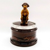 LIDDED TOBACCO JAR, SEATED FOX