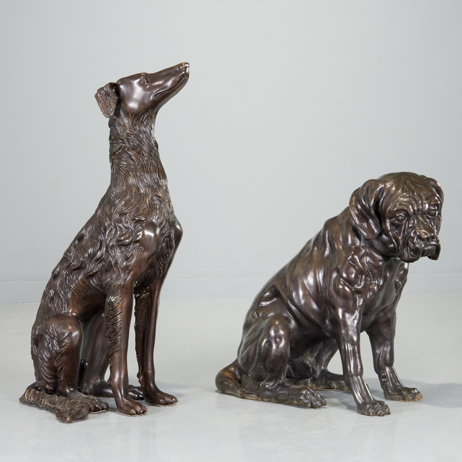 LIFE-SIZE CAST BRONZE BORZOI AND