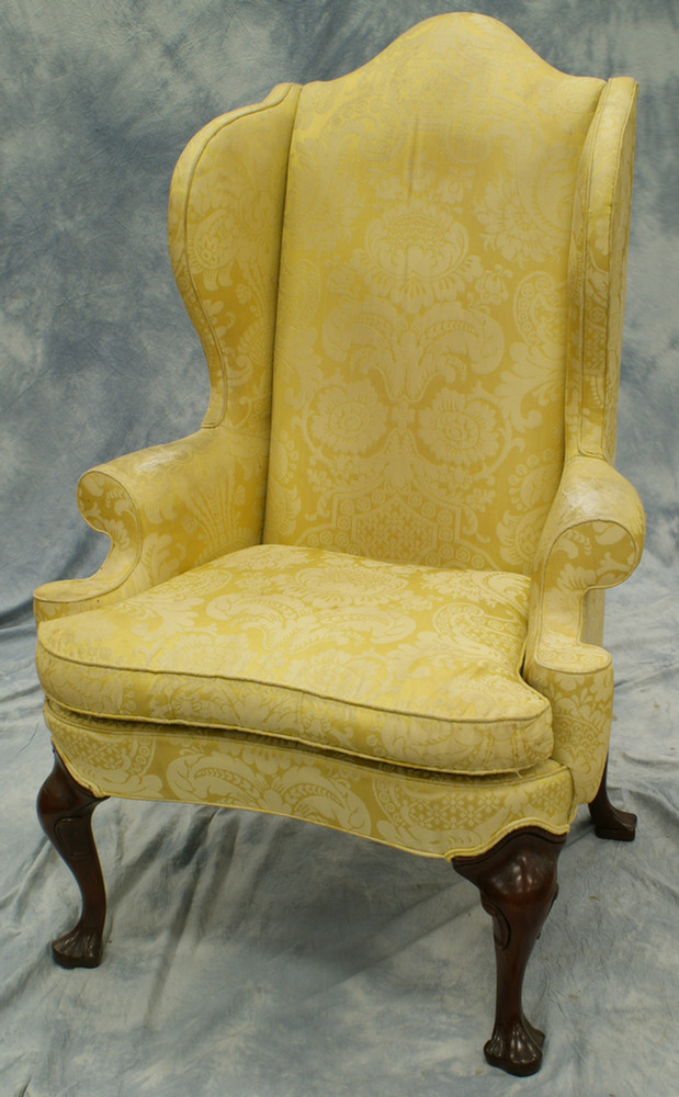 Light gold damask upholstered Queen