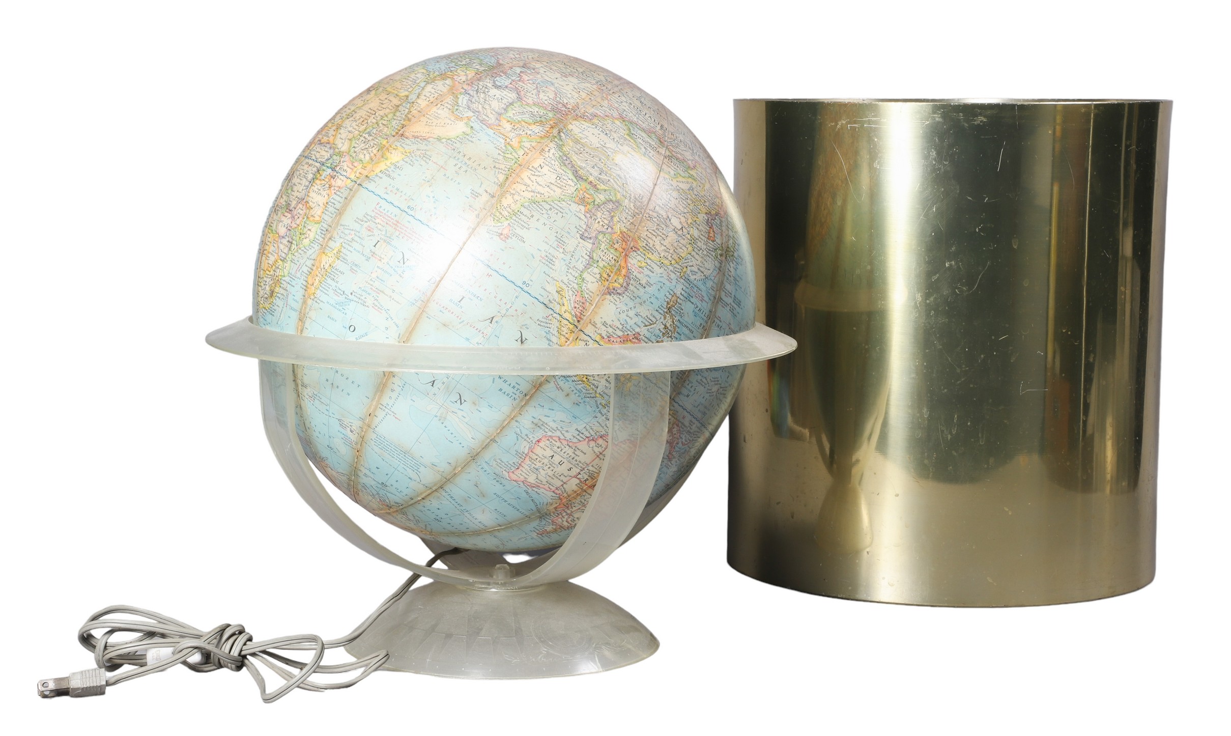 Lighted globe in stand and