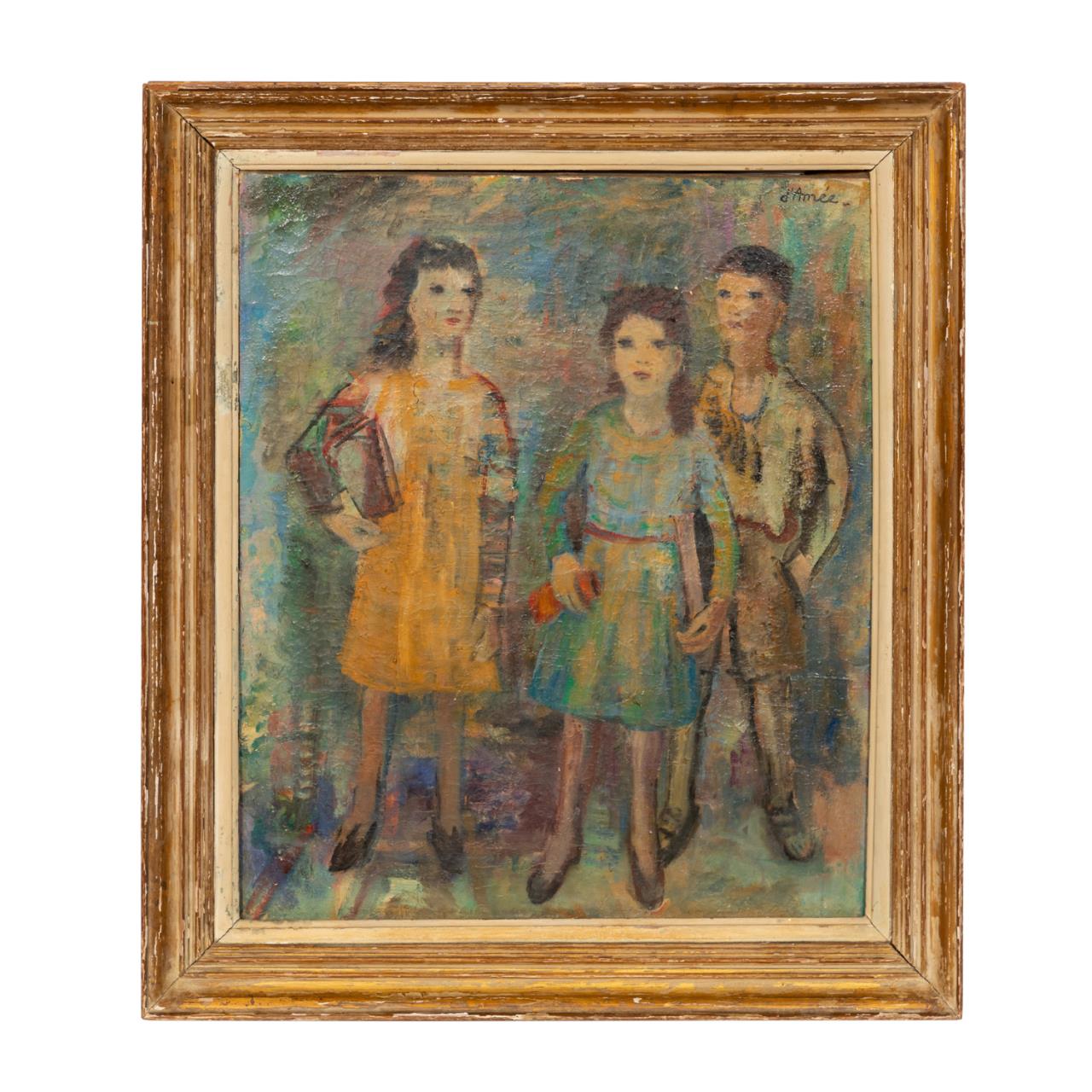 LILI D'AMEE "THREE CHILDREN" OIL ON