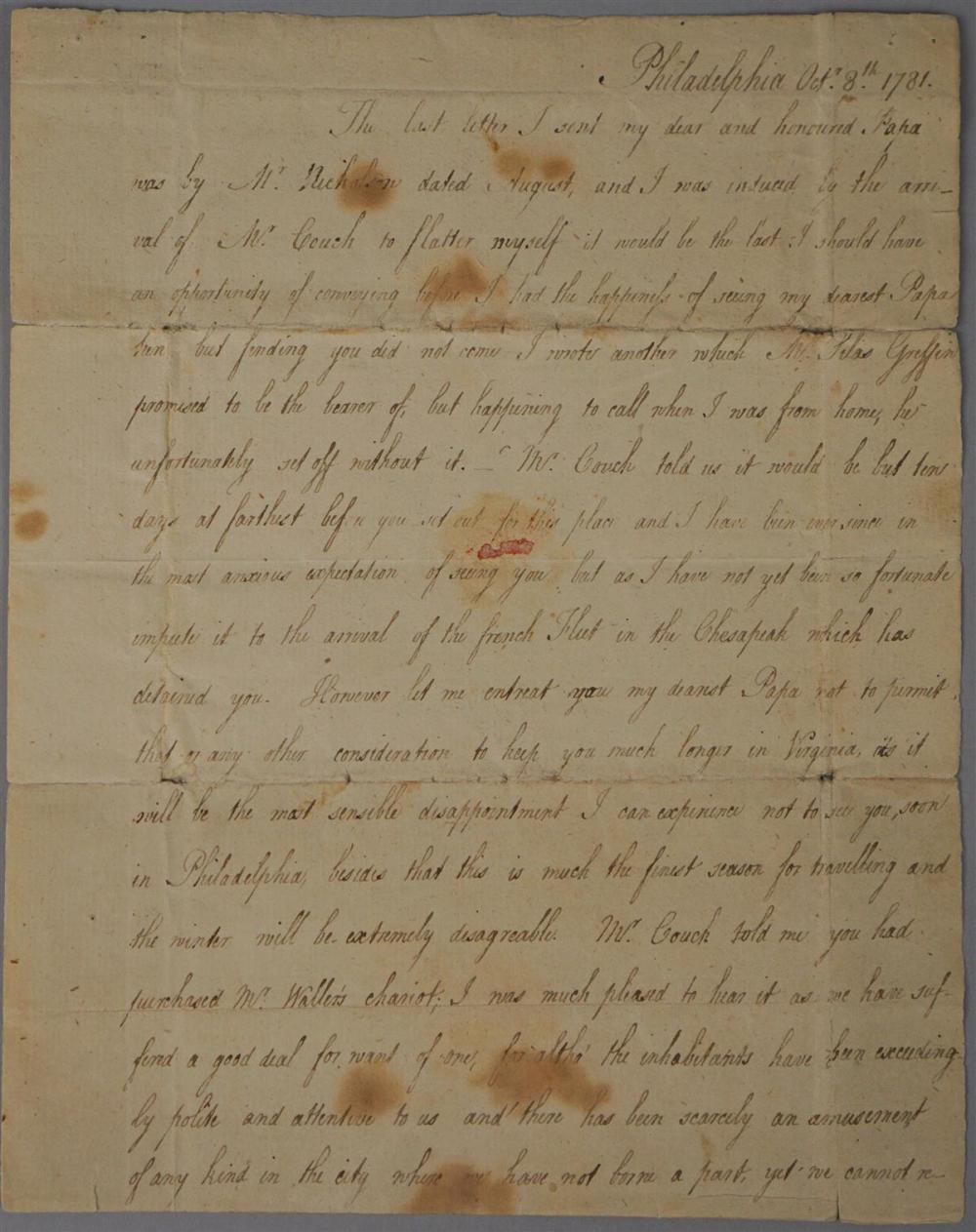 LILLIA SKIPWITH ALS TO HER FATHER