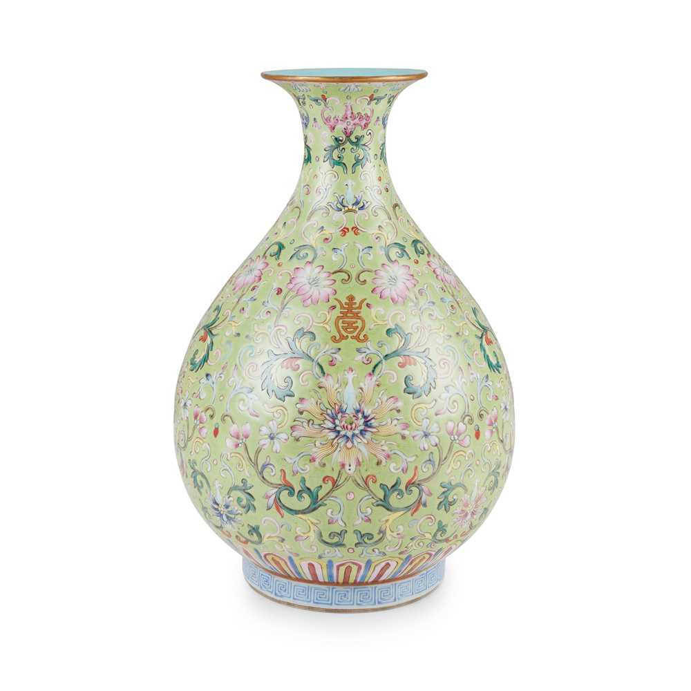 LIME-GREEN-GROUND FAMILLE ROSE VASE
