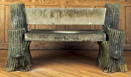 LIMESTONE FAUX BOIS GARDEN BENCH C.