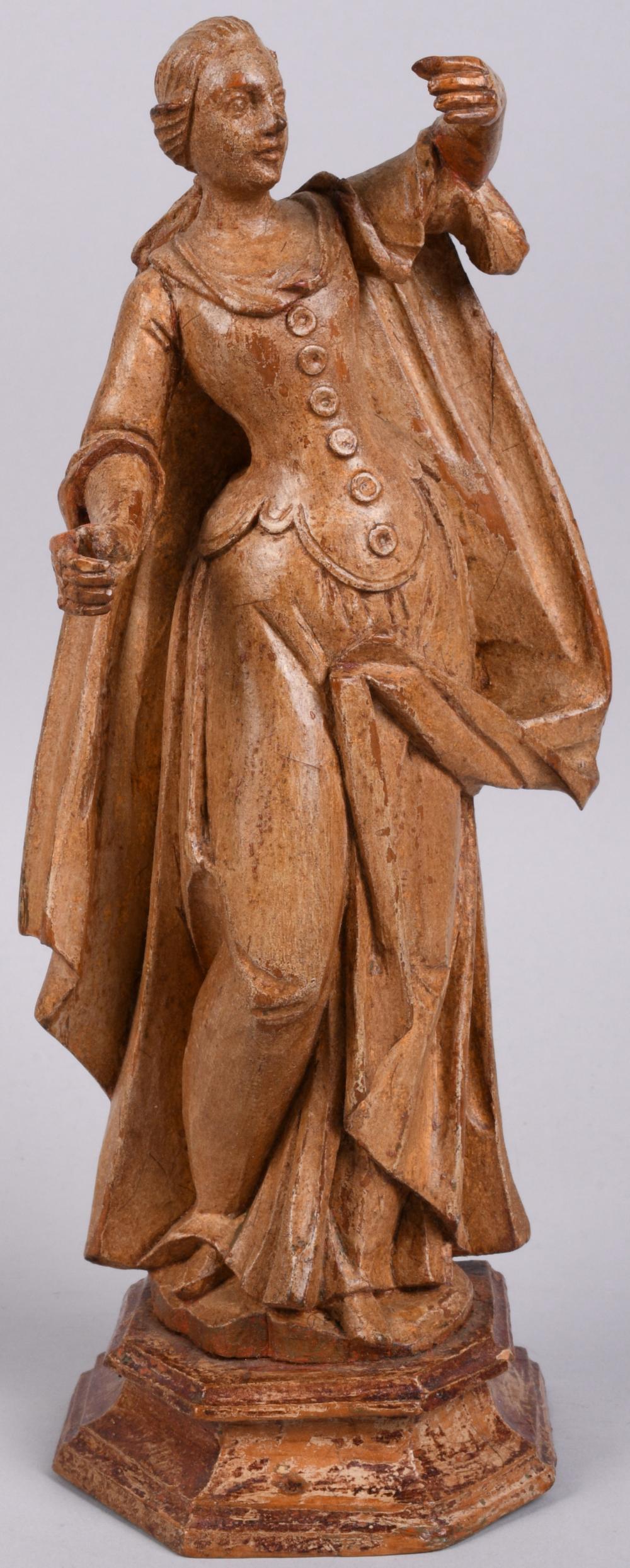 LIMEWOOD FIGURE OF A FEMALE SAINT