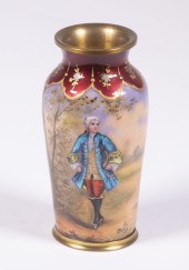 LIMOGES ENAMEL VASE, SIGNED BE