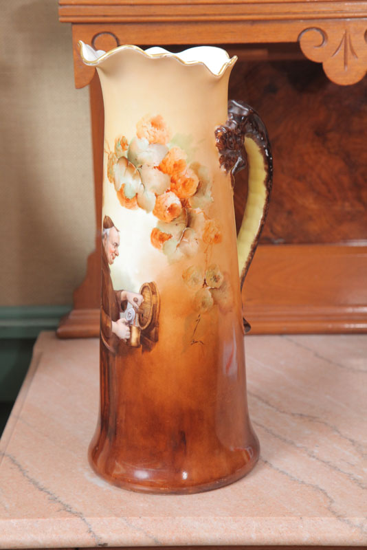 LIMOGES EWER. With handpainted monk