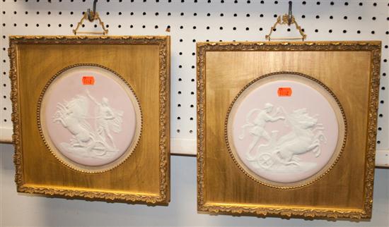 Limoges jasperware round plaque set