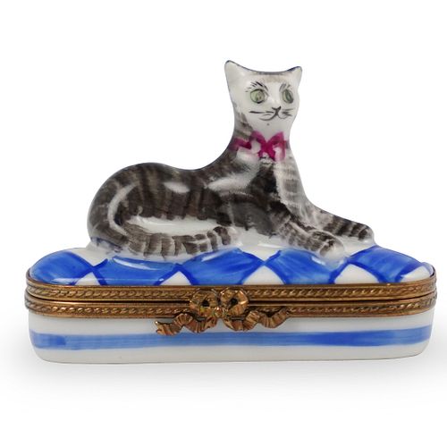 LIMOGES PORCELAIN CAT TRINKET