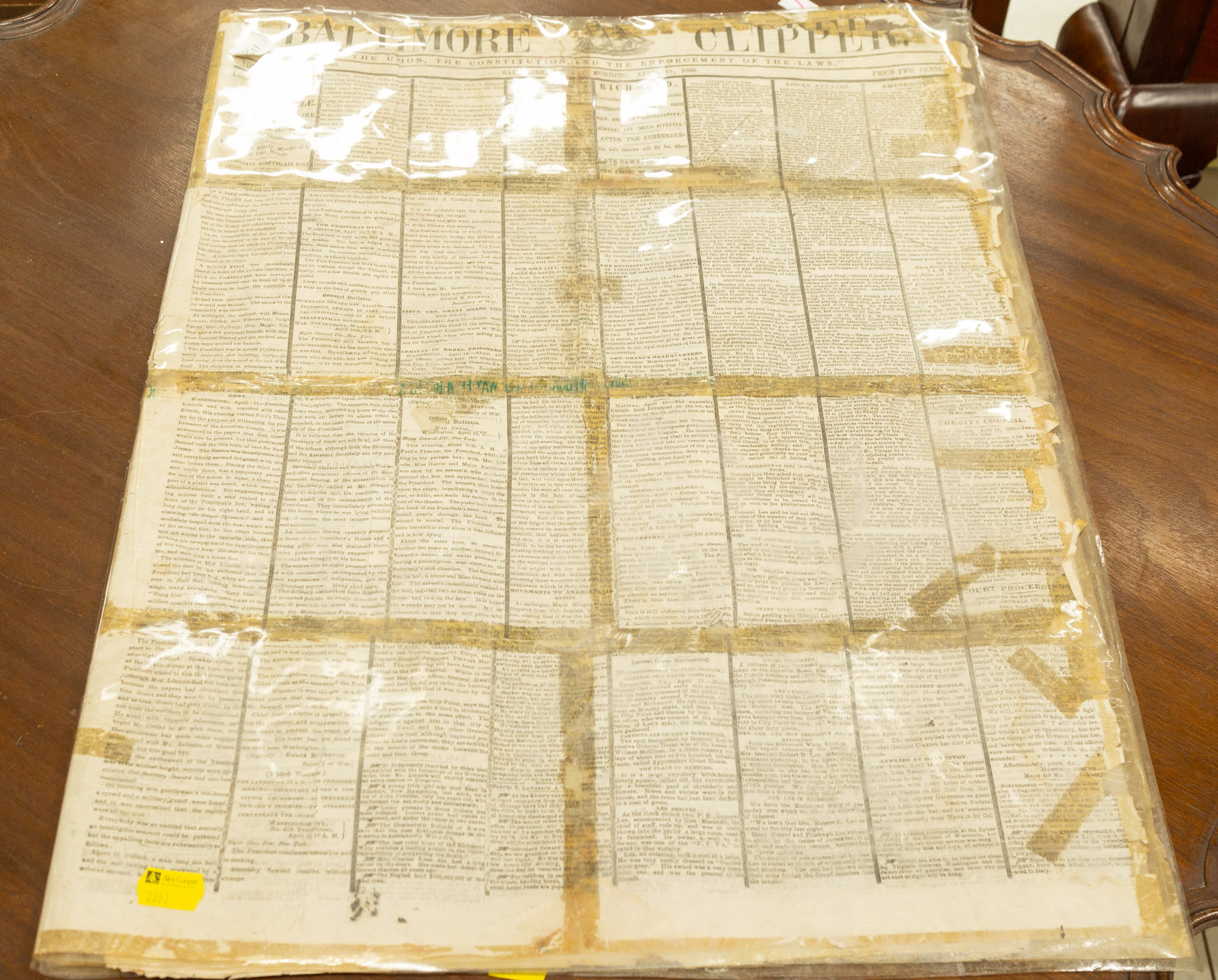 LINCOLN ASSASSINATION NEWSPAPER,