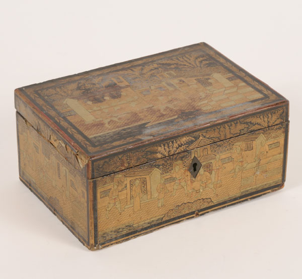 Lined tea caddy; decorative paper