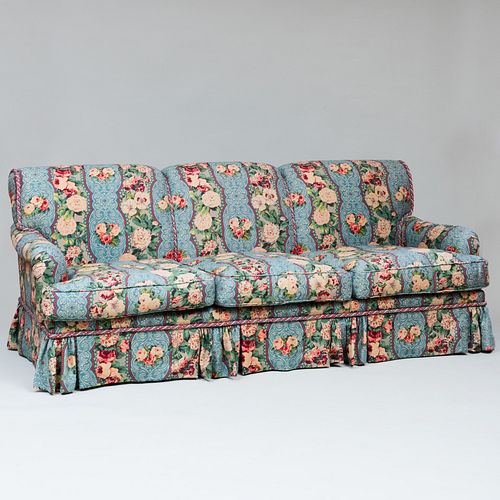 LINEN CHINTZ UPHOLSTERED THREE SEAT