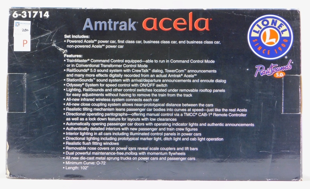 LIONEL AMTRAK ACELA PASSENGER