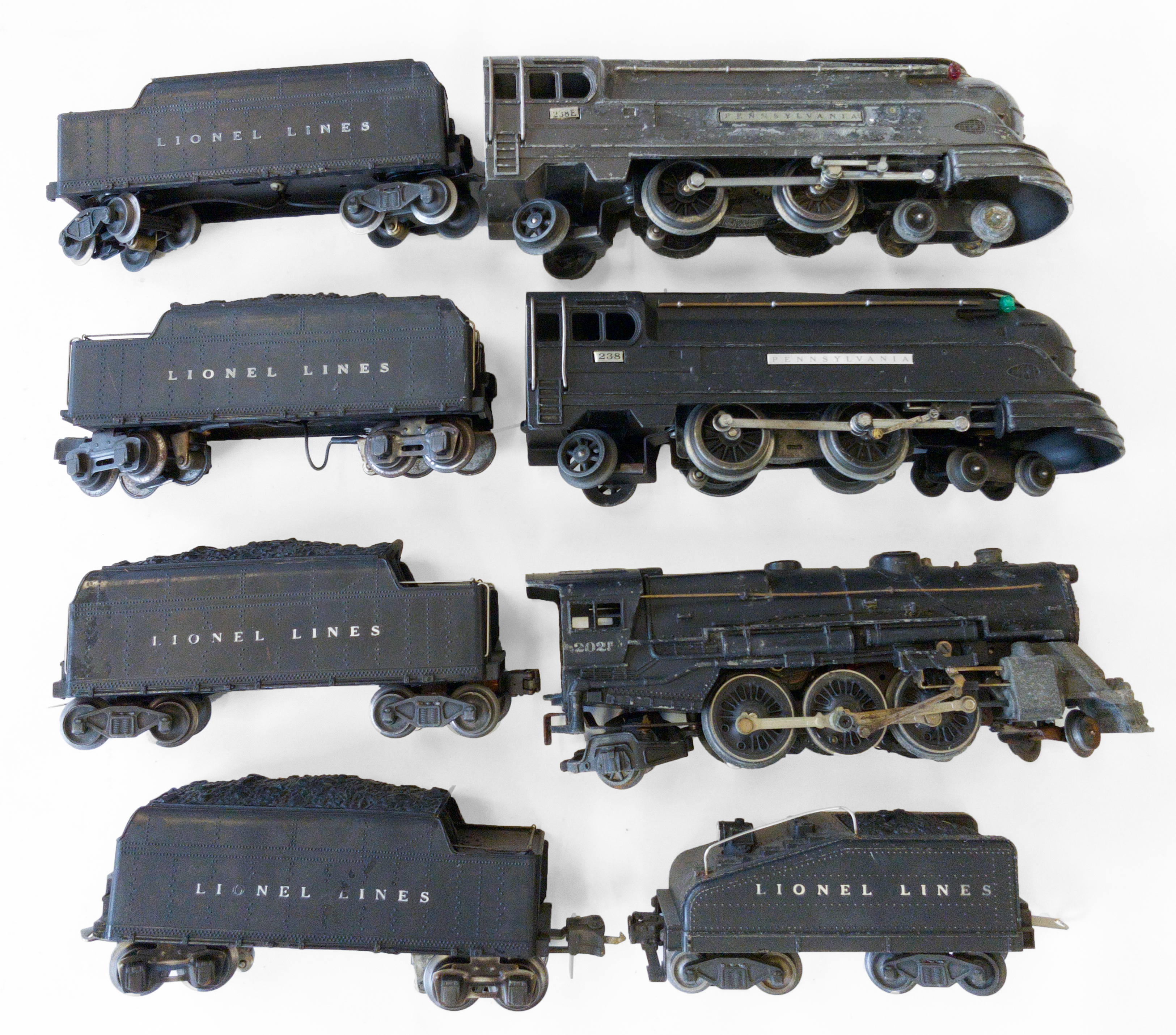 LIONEL O GAUGE TRAINS 238 E, etc.