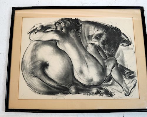 LITHOGRAPH: NUDE WOMAN &