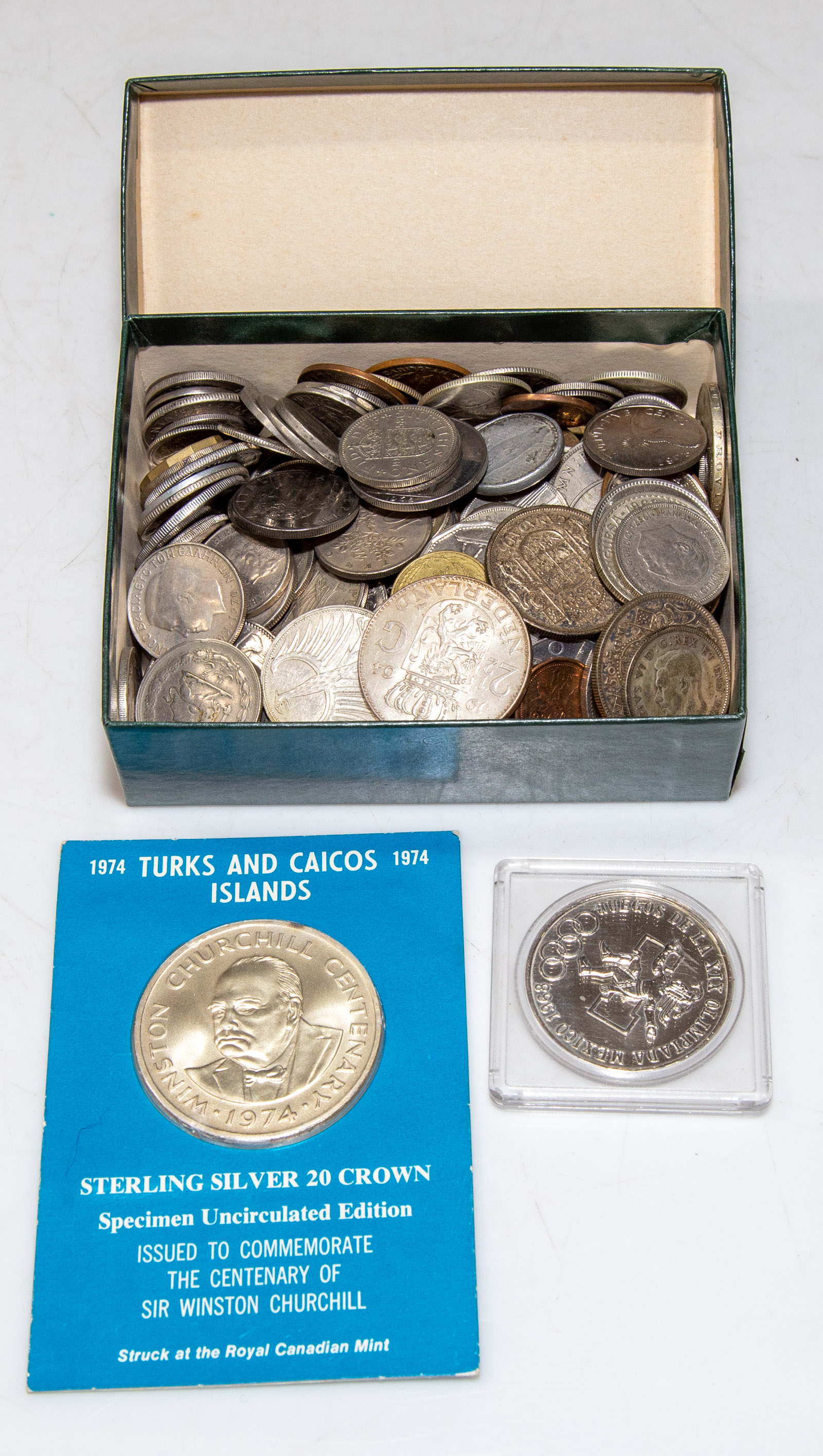 LITTLE GREEN BOX OF COINS 300+