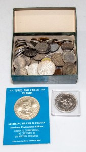 LITTLE GREEN BOX OF COINS 300+