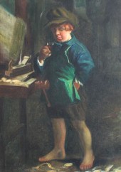 LITTLE SMOKER PAINTING SIGNED