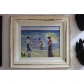 Liz Isaacs, beach scene, oil o