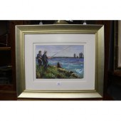 Liz Isaacs, Fishing, oil on bo