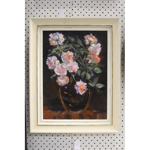 Liz Isaacs, Roses, oil on board,