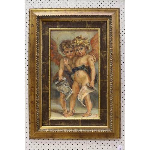 Liz Isaacs, two putti, oil on