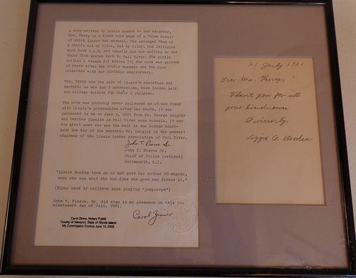 LIZZIE BORDEN SIGNED LETTERFramed
