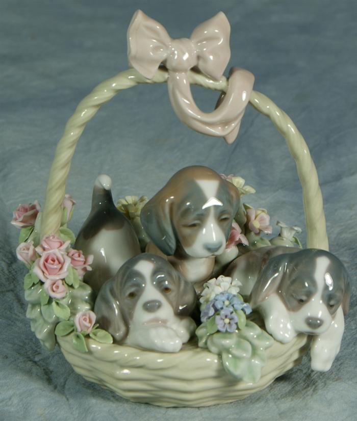 Lladro figurine, three puppies in a