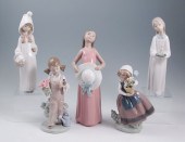 LLADRO GIRL FIGURES: 5 glazed