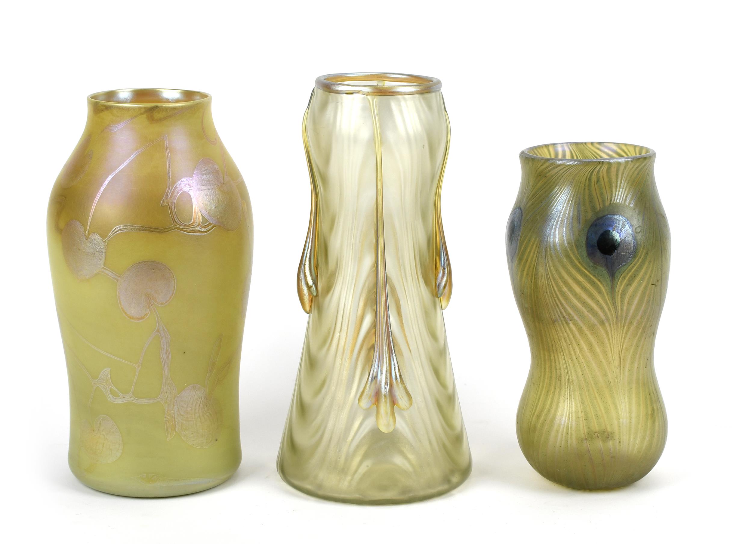 LOETZ AND OTHER ART GLASS VASES.