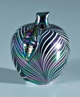 Loetz art glass apple with leaf,