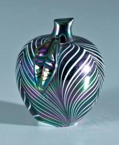 Loetz art glass apple with lea