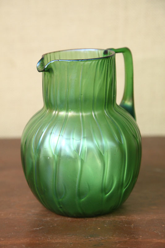 LOETZ PITCHER. Ribbed green