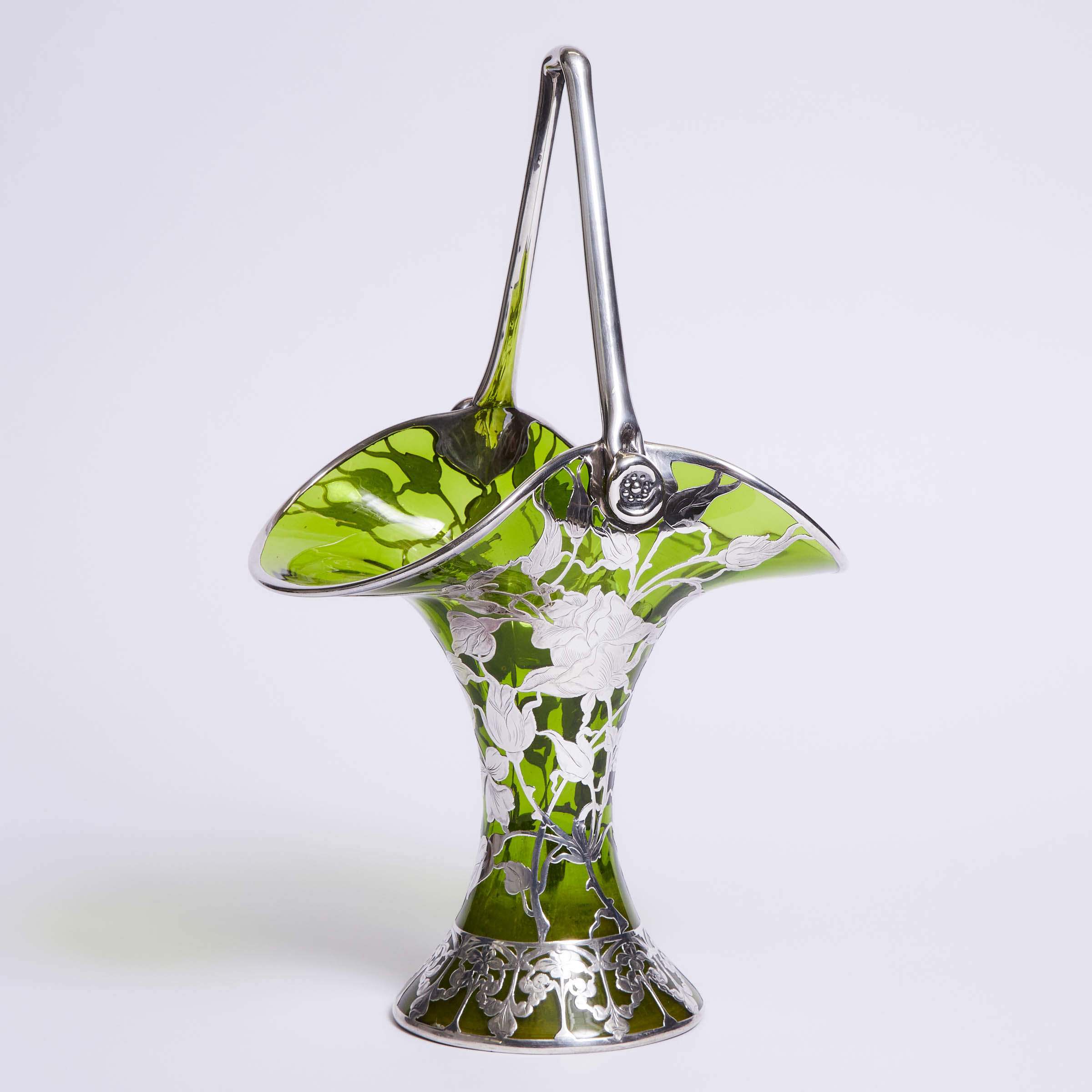 Loetz Silver Overlaid Green Glass