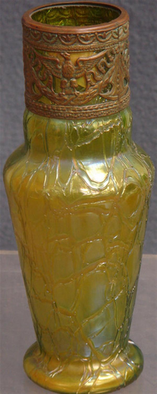 Loetz type art glass vase, top
