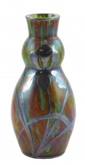 LOETZ VASE WITH SILVER IRIS OV