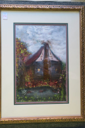 LOG CABIN ACRYLIC STILL LIFE:<