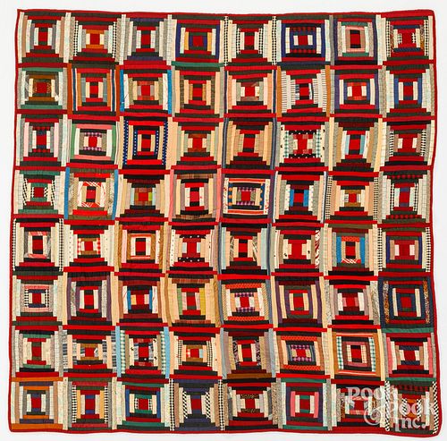LOG CABIN PATCHWORK QUILT, CA.
