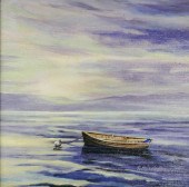 Lone Dingy Waterscape Signed R