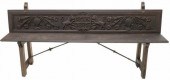 LONG BENCH W/ CARVED HERALDIC