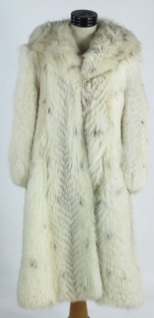 Long Hooded White Fox Fur Coat
